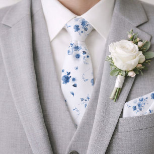 Staubblaue Wasserfarben-Blumen-Hochzeitskrawatte Krawatte