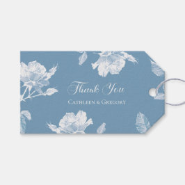 Staubblaue Weiße Rosen Florales Dankeschön Hochzei Geschenkanhänger
