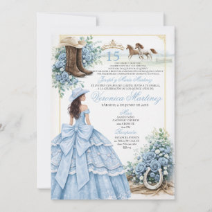 Staubblaue westliche Quinceañera-Einladung Einladung