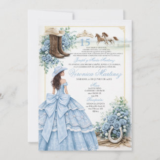 Staubblaue westliche Quinceañera-Einladung Einladung