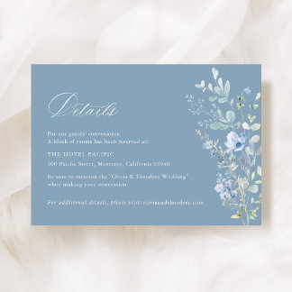 Staubblaue Wildblumen-Blumen-Hochzeitshotel-Detail Begleitkarte