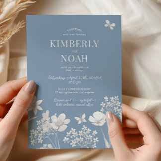 Staubblaue Wildblumen Boho-Hochzeit Einladung