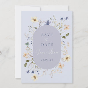 Staubblaue Wildblumen-Hochzeit Save the Date Karte