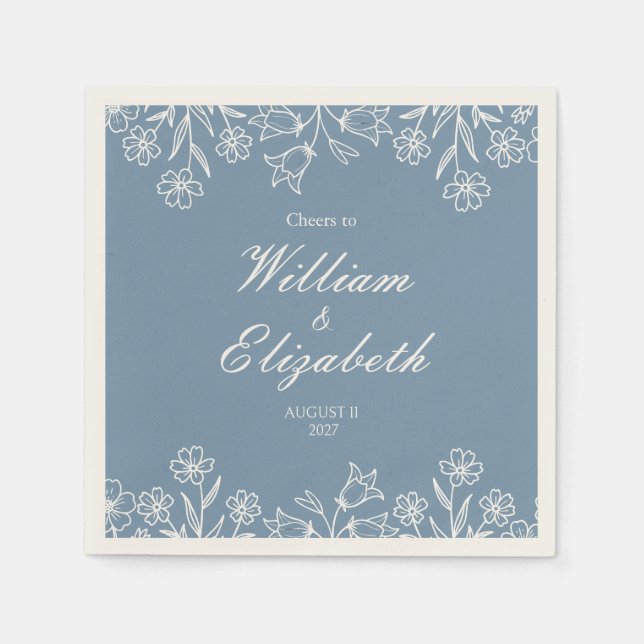 Staubblaue Wildblumen-Hochzeit Serviette (Vorderseite)