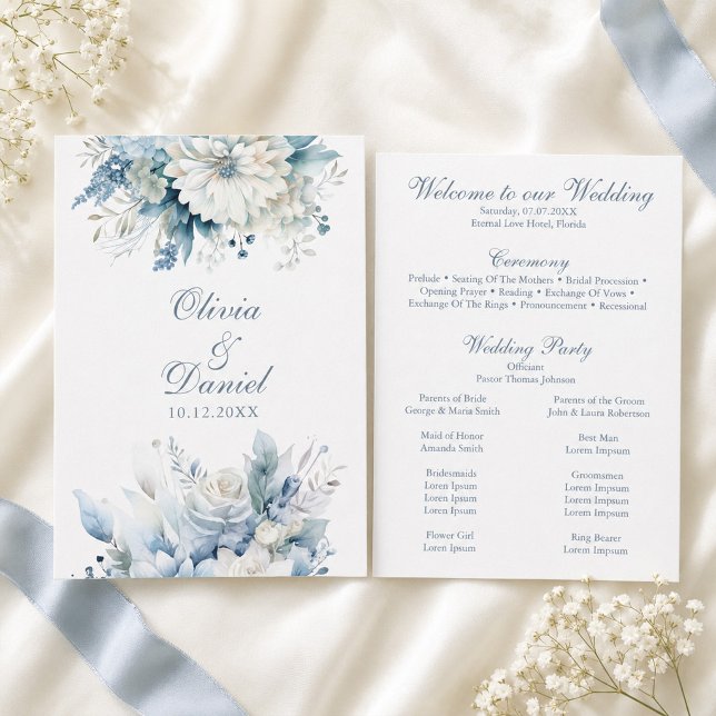 Staubblaue Wildblumen-Hochzeitsprogrammkarte Programm (Dusty Blue Wildflower Wedding Program Card)