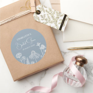Staubblaue Wildblumen Skizzierte Floral  Runder Aufkleber