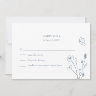 Staubblaue Wildblumen und Schmetterlinge RSVP-Kart Einladung