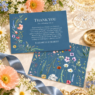 Staubblaue Wildblumenwiese Hochzeit Dankeskarte