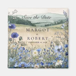 Staubblaue Wildblumenwiese Save The Date Magnet