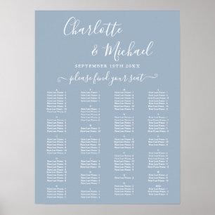 Staubblauer alphabetischer Hochzeitssitzplan Poster