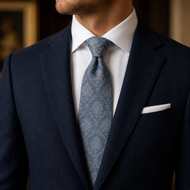 Staubblauer Blumen-Damask Krawatte (Von Creator hochgeladen)