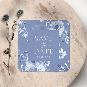 Staubblauer Blumen-"Save-the-Date"-Sticker Quadratischer Aufkleber