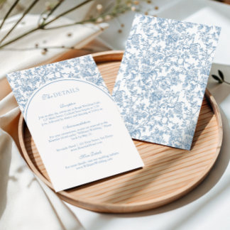 Staubblauer Blumen-Toile-Monogramm-Hochzeitsbogen Begleitkarte