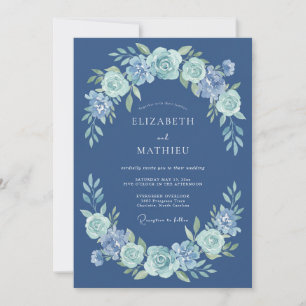 Staubblauer Blumenkranz Hochzeit Einladung