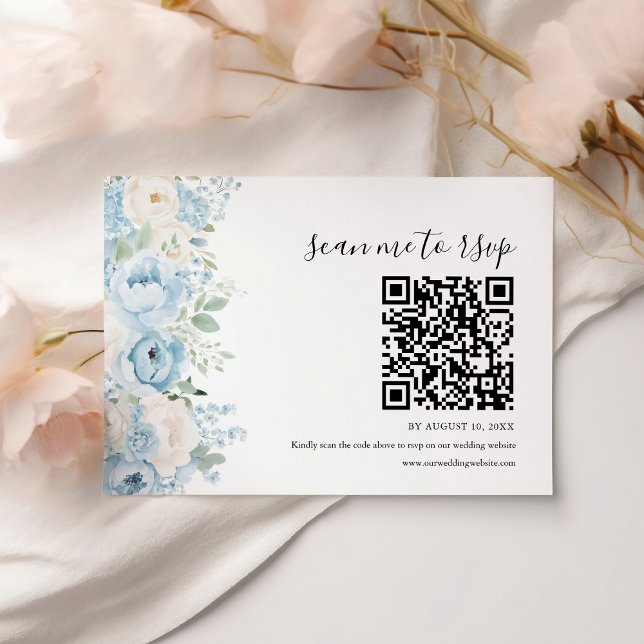 Staubblauer Boho-Blumen-Hochzeits-QR-Code RSVP Karte (Von Creator hochgeladen)