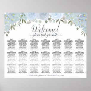 Staubblauer Boho-Chic-Blumen-Tischplan für 21 Tisc Poster