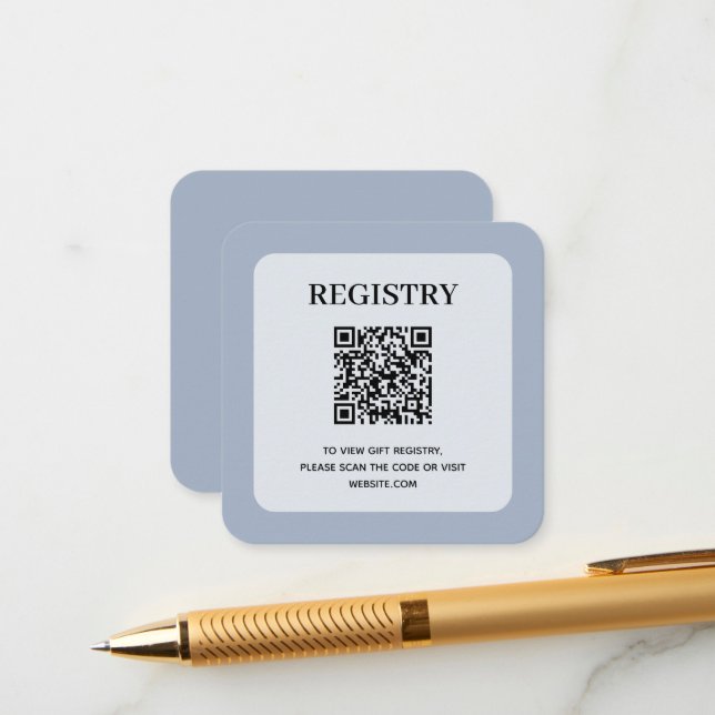 Staubblauer Hochzeitsgeschenkliste QR-Code Begleitkarte (Vorderseite/Rückseite Beispiel)
