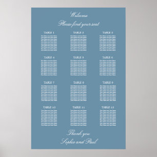 Staubblauer Hochzeitssitzplan Poster für 12 Tische
