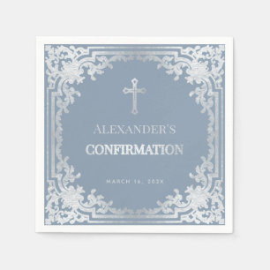 Staubblauer Jungen Konfirmation Elegant Faux Silbe Serviette