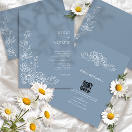 Staubblauer QR-Code Botanischer All-in-One-Hochzei Einladung