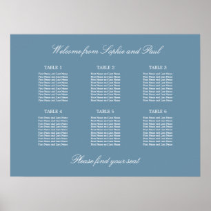 Staubblaues 6-Tisch-Hochzeits-Sitzplan-Poster Poster