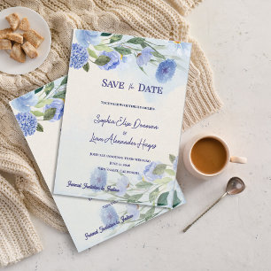 Staubblaues Aquarell-Blumengarten-Hochzeit Save The Date