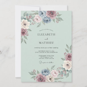 Staubblaues, ätherisches Blütenhochzeit Einladung