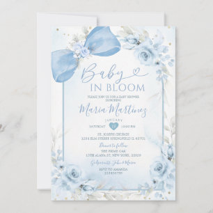 Staubblaues Baby in Blüten-Blumen-Schleife Baby Sh Einladung