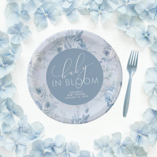 Staubblaues Blumen-Baby-in-aufblühen-Baby-Party Pappteller