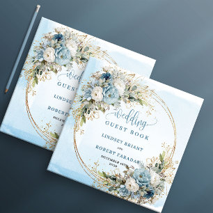 Staubblaues Blumen Grün Gold Glitter Hochzeit Gästebuch