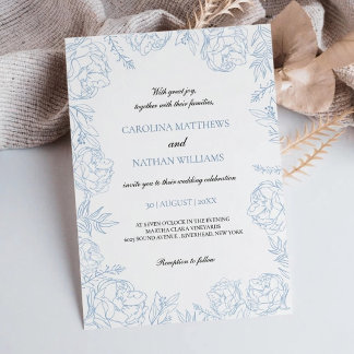 Staubblaues Blumen Hochzeit Elegant Einladung