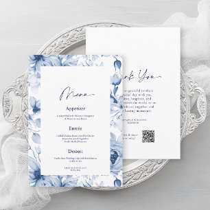 Staubblaues Blumen-Hochzeitsmenü & Dankeskarten Einladung