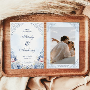 Staubblaues Blumenhochzeit Save the Date