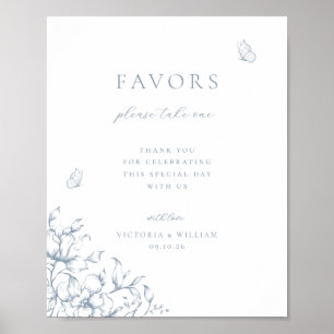 Staubblaues Blumenhochzeitsgeschenkschild Poster
