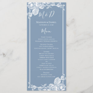 Staubblaues Blumenhochzeitsmenü Menükarte