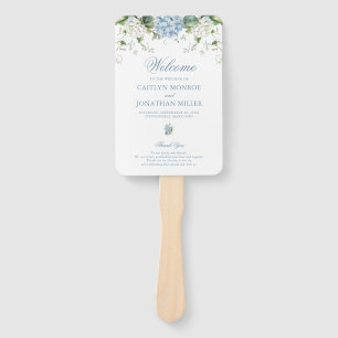Staubblaues Blumenhochzeitswappen Zeremonieprogram Fächer