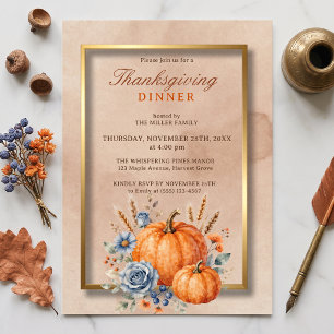 Staubblaues Blumenkürbis Thanksgiving-Dinner Einladung
