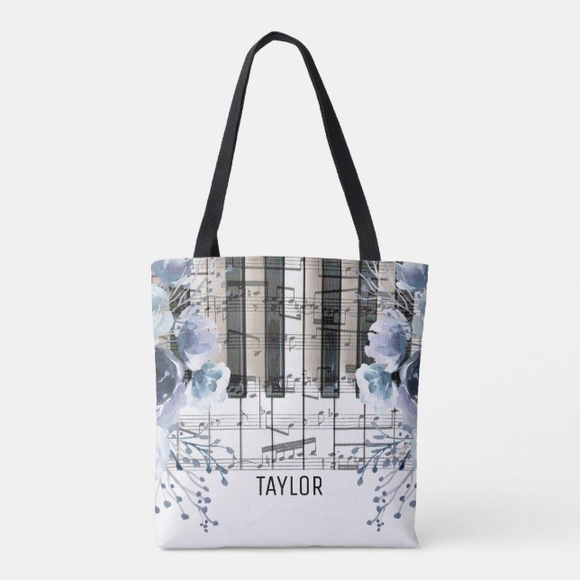 staubblaues Blumenmusik Name Tasche (Rückseite)