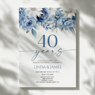 Staubblaues Blumenmuster 40. Hochzeitstag Einladung