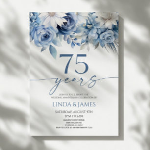 Staubblaues Blumenmuster 75. Hochzeitstag Einladung