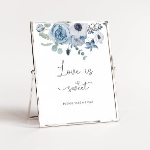Staubblaues Blumenmuster Love is sweet take a trea Poster
