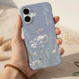 Staubblaues Boho-Wasserfarben-Wildblumen iPhone 16 Hülle