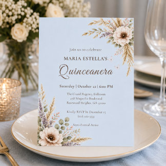 Staubblaues botanisches Quinceañera-Einladungsschr Einladung