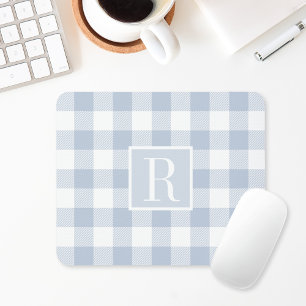 Staubblaues Büffel-Karo-Monogramm Mousepad