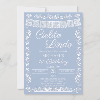 Staubblaues Cielito Lindo 1. Geburtstag Einladung