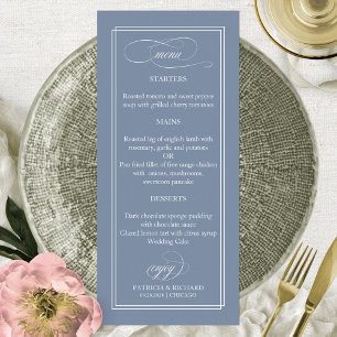 Staubblaues einfaches elegantes 4x9 Hochzeitsmenü Menükarte