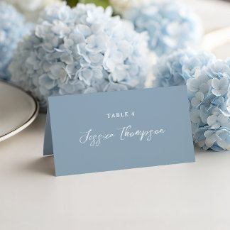 Staubblaues einfaches Skript Elegante Hochzeit Platzkarte