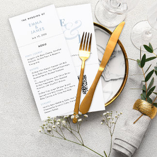 Staubblaues Et-Zeichen Hochzeit | QR-Code | Elegan Menükarte