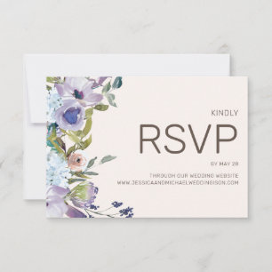 Staubblaues Flieder Boho-Aquarell-Blumenhochzeit RSVP Karte