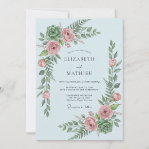 Staubblaues florales botanisches Romantik-Hochzeit Einladung